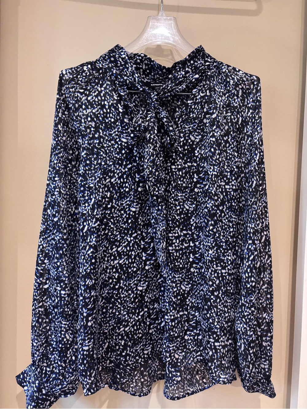 Express Black, Blue & White Tie-Neck Printed Blouse